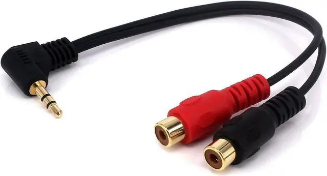 Main image of 0.6FT 20cm 90 degree Right angled 3.5mm (Mini) 1/8 inch TRS Stereo Male to Dual Female RCA Jack Adapter Cable (1pcs)