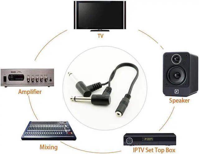 Alt view image 4 of 6 - FFYY 3.5mm Mini 1/8 inch TRS Stereo Female Jack to Dual 1/4 6.35mm Male Plug Mono TS Right Angle Audio Adapter Y Splitter Cabl (1pcs)