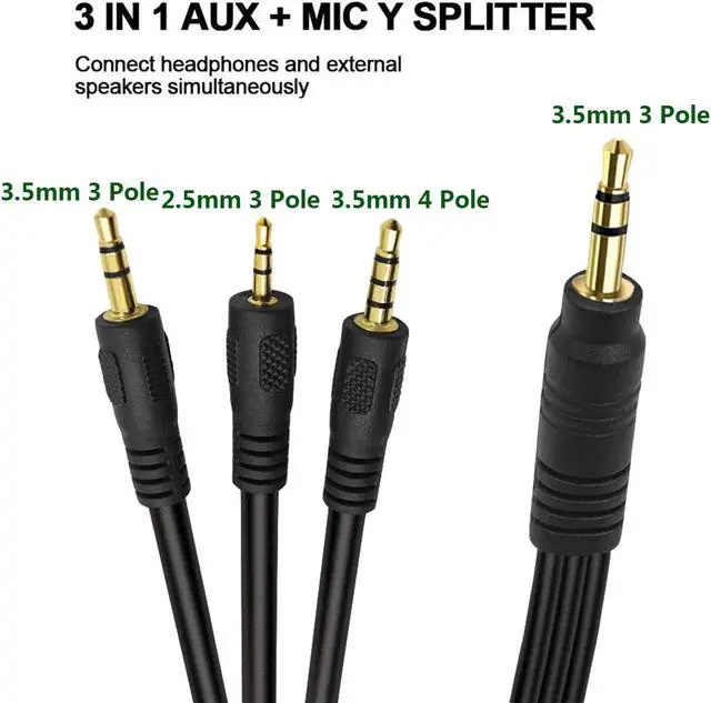Alt view image 4 of 6 - 3.5mm 1/8" TRS Male to 3.5mm 3pole & TRRS 4pole Male & 2.5mm TRS 3 pole Male 3 Way Stereo Audio AUX Headphone Splitter Y Cable (1pcs)