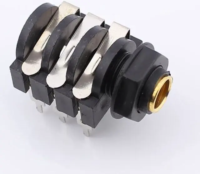 Main image of 2pcs TRS Screw 1/4" 6.35mm 6.5 two sound track Stereo Jack Socket Right angle Through hole PCB 6 Pin TIP RING SLEEVE gold plate