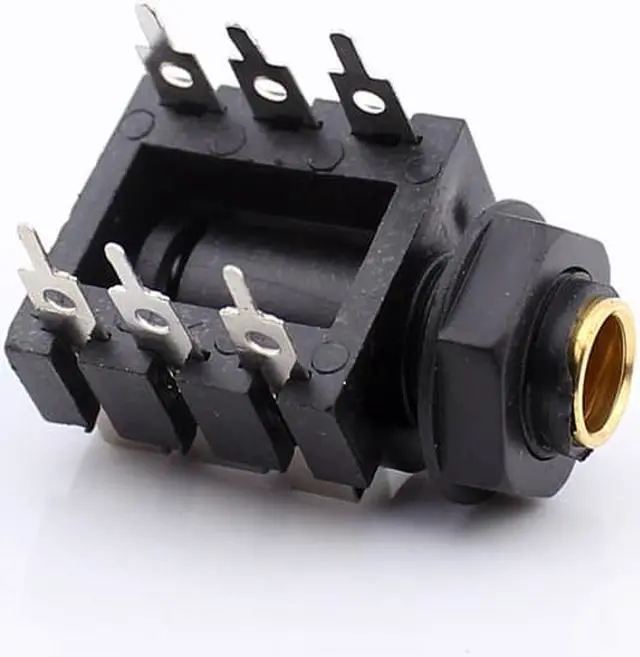 Alt view image 2 of 2 - 2pcs TRS Screw 1/4" 6.35mm 6.5 two sound track Stereo Jack Socket Right angle Through hole PCB 6 Pin TIP RING SLEEVE gold plate