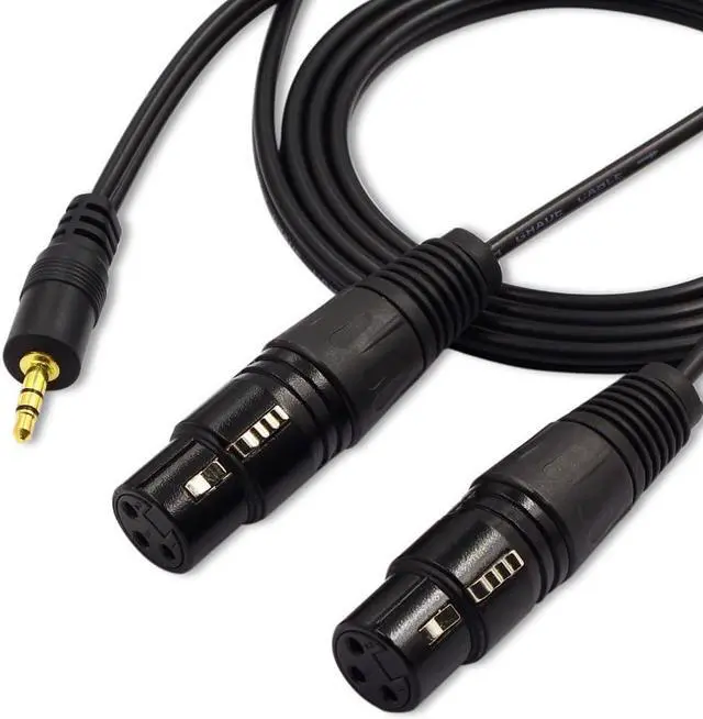 Alt view image 3 of 5 - Dual Female XLR to 3.5mm TRS Y Adapter Cable Unbalanced XLR to 1/8 Inch Mini Jack Y Splitter Lead Microphone Cable  4.92ft