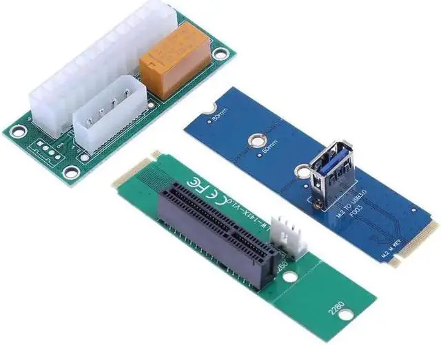 Main image of Amify 3 in 1 NGFF M.2 to USB 3.0 Card+NGFF to PCI-e 4X Card+ATX 24Pin to for Molex 4Pin Dual PSU Power Supply Sync Starter Extender