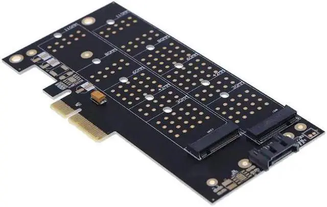 Alt view image 3 of 6 - Amify PCI Express PCI-E 4x to NVMe M.2 NGFF B Key + M.2 NGFF M Key SSD Slot Adapter Card Dual Port Adapter Card Kit for M2 NVMe SSD