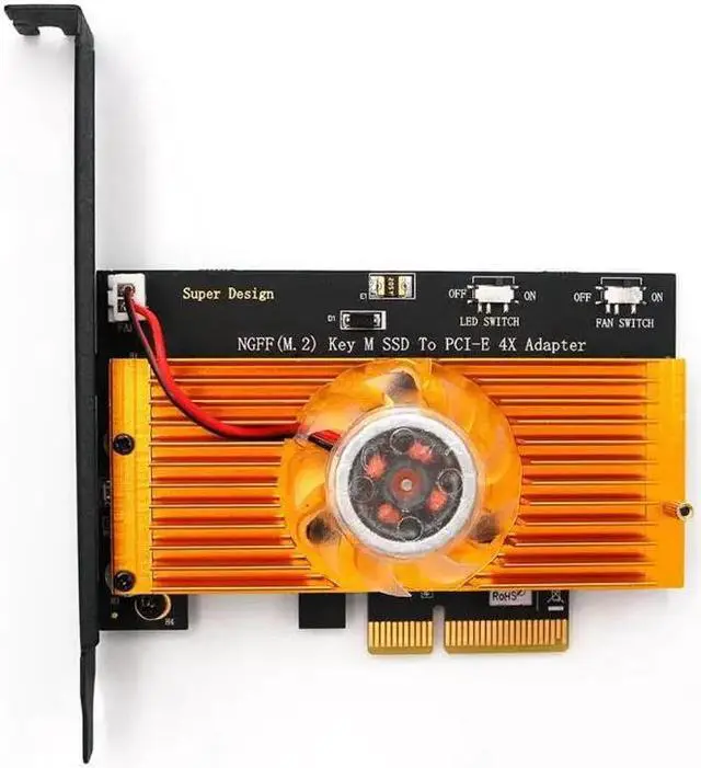 Alt view image 6 of 6 - NGFF M.2 NVME PCIE SSD To PCI-E 3.0x 4X Adapter Card With Cooling Fan Bracket Support M.2 form factors 2242 2260 2280