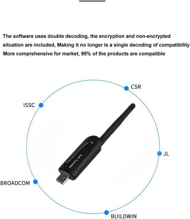 Alt view image 6 of 6 - kebidu 3.5mm Jack Audio Double-decoding Transmitter Bluetooth 4.0 Adapter Wireless Audio Transmitter for TV PC Aptx