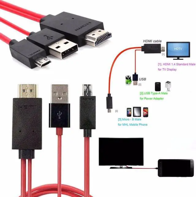 Alt view image 4 of 6 - 2M Phone Tablet To HDMI TV AV Adapter Cable 1080P 2K HD Cord Game Movie Supplies For iPad For iPhone Plug & Play