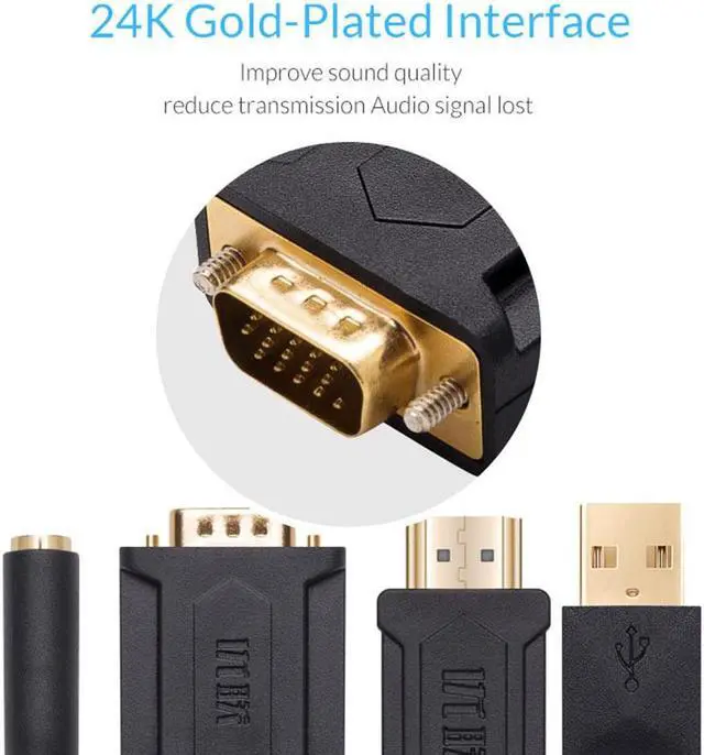 Alt view image 3 of 6 - Unnlink HDMI to VGA Cable Adapter FHD 1080P@60H with 3.5mm jack Audio Cable for computer projector ps4 smart Android tv mi box3