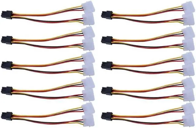 Main image of 10Pcs/Set Graphics Power Adapter Cable 6PIN Turn Double 4pin Dual Molex 4-Pin To One PCI-E 6-Pin Power Connector Y Adapter Cable