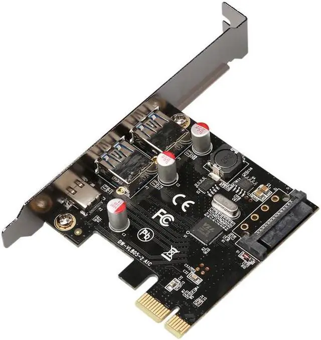 Alt view image 3 of 4 - Amify PCIE PCI Express to usb 3.1 type-c 2 port usb 3.0 pci-e Riser card adapter type c Reversible card with sata 15p power