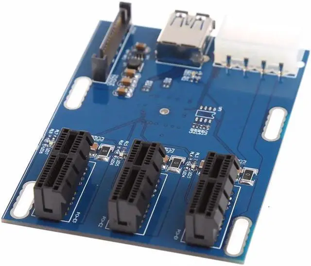 Alt view image 4 of 6 - 1 Port PCI-E 1X To 3 Slot 1X Switch Multiplier Expander Board HUB Expansion Riser Card + USB Power Cable Set