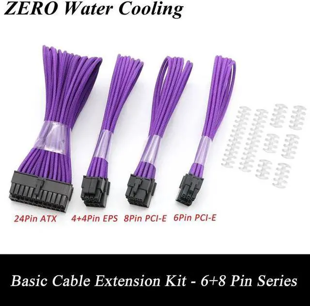 Alt view image 2 of 2 - Basic Extension Cable Kit; 1pcs ATX 24Pin/EPS 4+4Pin/PCI-E 8Pin/PCI-E 6Pin Extender; Purple,White,Yellow,Orange,Green,Carbon.