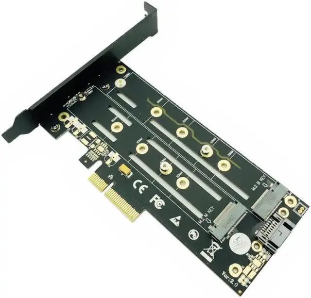Alt view image 3 of 6 - M.2 NVMe SSD NGFF to PCIE X4 Adapter M Key B Key Dual Interface Card Heatsink Low Profile Bracket PCI Express 3.0 2230 22110 SSD