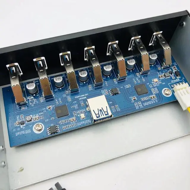 Alt view image 6 of 6 - 7 Port USB 3.0 Hub 5Gbs 5.25" CD ROM Drive Bay CD ROM Front Panel for Computer Case + USB 3.0 19 pin Header to Type A Male Cable