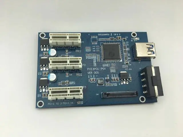 Alt view image 2 of 6 - Amify Mining Card PCI E 1 to 4 2 PCIe PCI Express 1X 1 to 3 Port 1X Switch Multiplier HUB Riser Card External Internal + USB 3.0 Cable