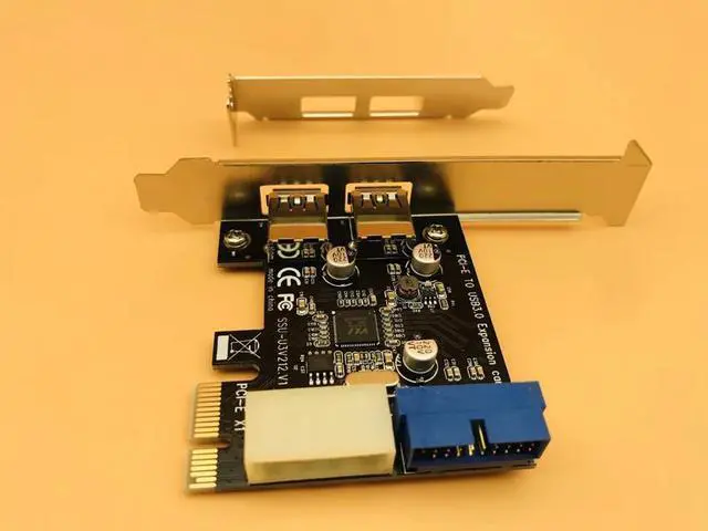 Alt view image 3 of 6 - USB 3.0 Hub PCI-E Expansion Card Adapter External 2 Port USB3.0 Internal 19pin Header PCI-E Card 4pin IDE Power Connector