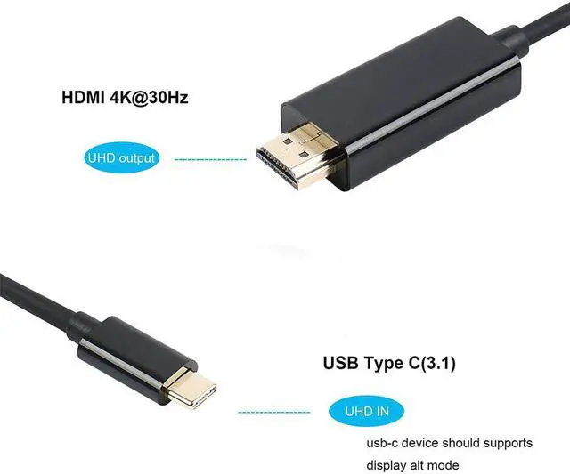 Alt view image 2 of 6 - Type C USB C to HDMI Cable 6FT USB 3.1 (Thunderbolt 3 Compatible) For Tablet