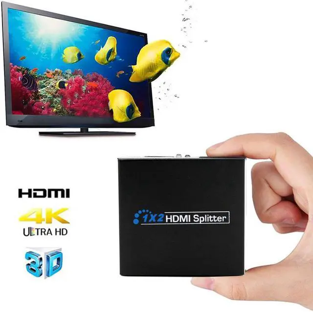 Alt view image 4 of 6 - 1Pcs 1 to 2 Ports HDMI SPlitter Switch + DC 5V 1A Adapter or USB Power Supply Cable for 1080P 3D HDTV HDCP Audio Video separator