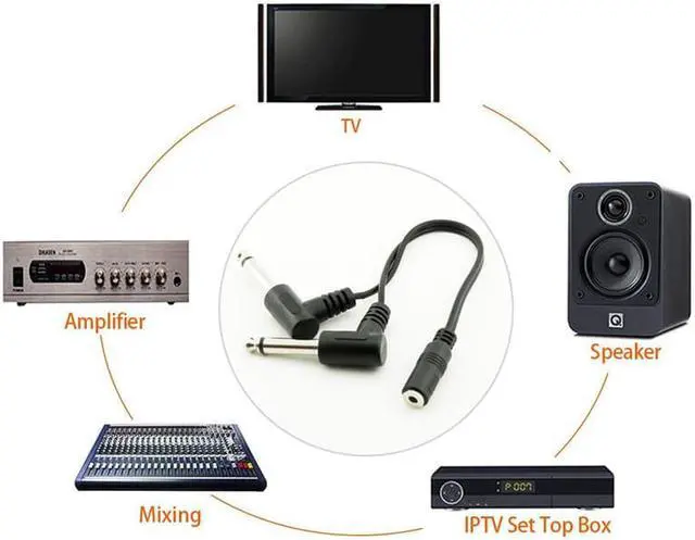 Alt view image 10 of 12 - ABKT 3.5mm Mini 1/8 inch TRS Stereo Female Jack to Dual 1/4 6.35mm Male Plug Mono TS Right Angle Audio Adapter Y Splitter Cabl