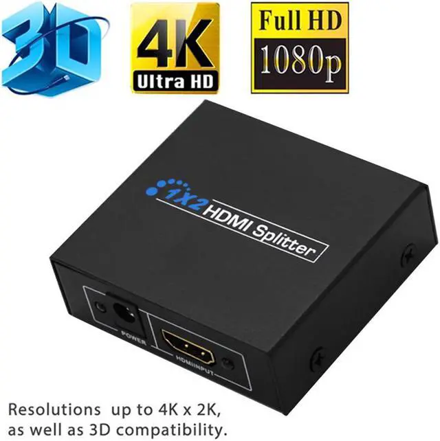 Alt view image 2 of 6 - 1Pcs 1 to 2 Ports HDMI SPlitter Switch + DC 5V 1A Adapter or USB Power Supply Cable for 1080P 3D HDTV HDCP Audio Video separator