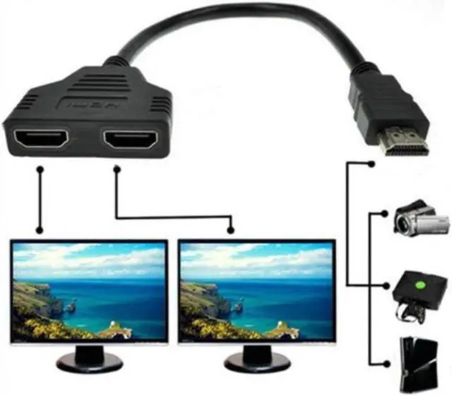 Alt view image 10 of 15 - 1 Male Dual Adapter in HD LED LCD TV Converter Del Divisore HDMI Splitter Cable