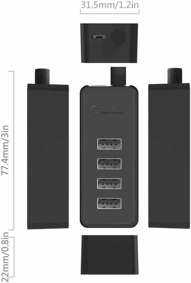 Alt view image 6 of 6 - W5P U2 ABS 4 Ports USB 2.0 Desktop HUB OTG Hubs USB Splitter Multi Port USB Adapter Micro USB and Type A Input for Compter