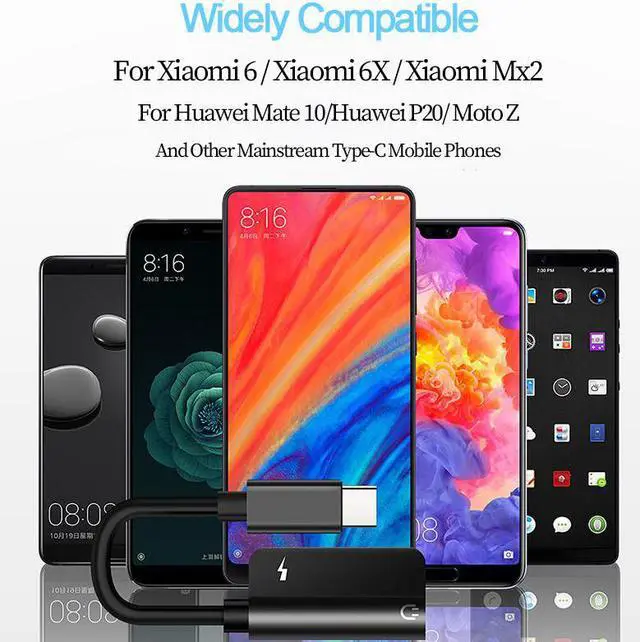 Alt view image 5 of 6 - For Xiaomi Mi9 Samsung Huawei P20 Type C To 3.5mm Dual Headphone Jack Aux Adapter USB C charger Audio Cable Splitter Converter