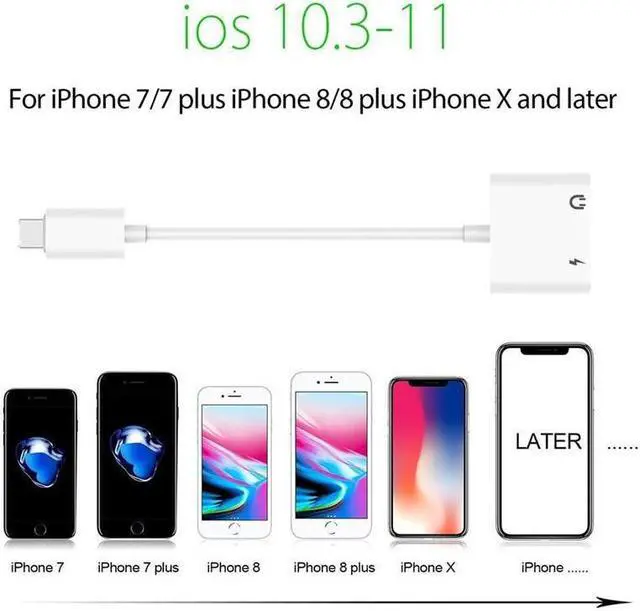 Alt view image 11 of 11 - 2 In 1 3.5mm Audio +Charger Adapter for IPhone 7 8 Plus X XR XS MAX IOS Splitter Earphone.Headphone Aux 3.5 Jack Charging Cable
