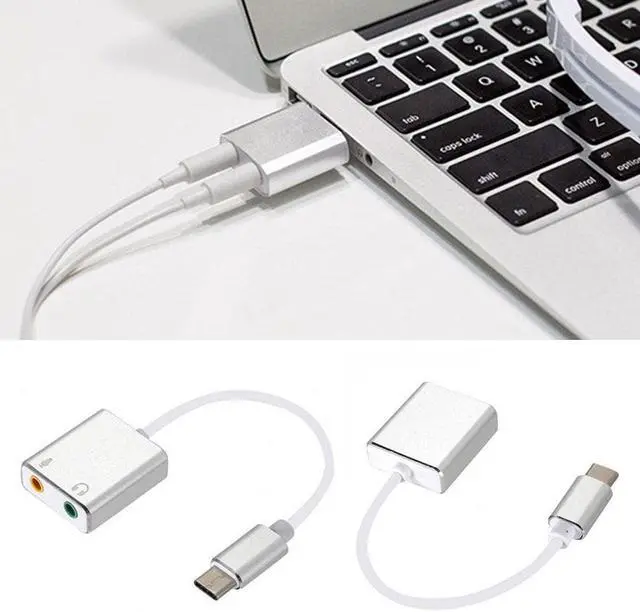 Alt view image 9 of 12 - Cable With 3.5mm Sound Card External Adapter Splitter Headphone Type C Stereo Audio Microphone Port Aux Connector