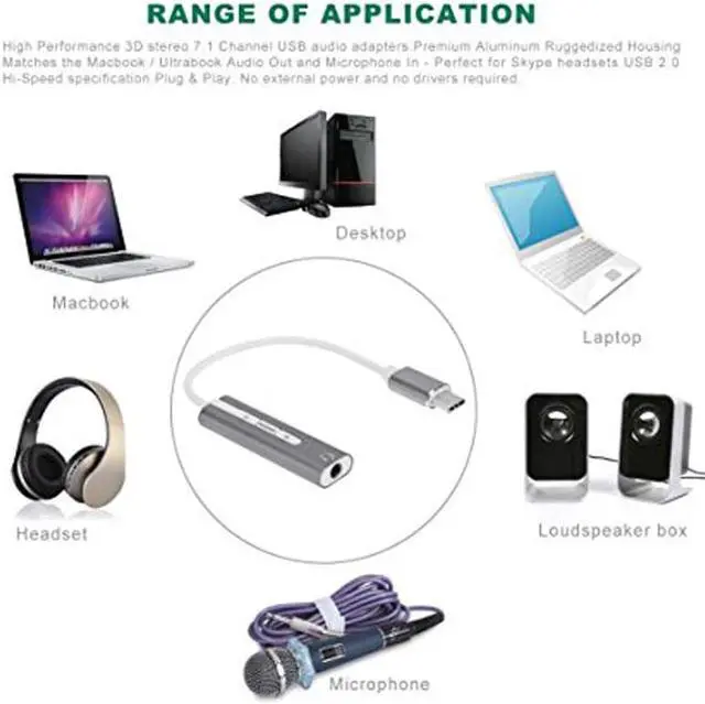 Alt view image 3 of 6 - Sound Cards USB C Type C Sound Card External Converter Adapter with 3.5mm Aux Stereo