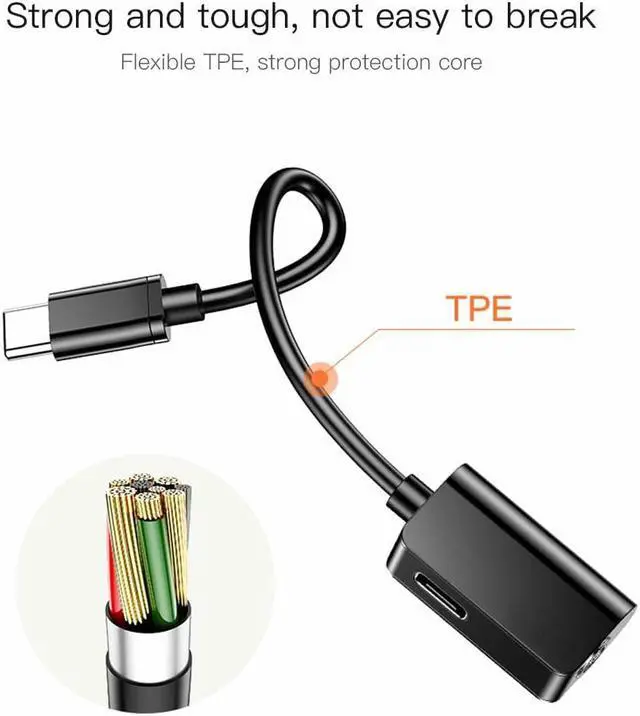 Alt view image 2 of 6 - 1Pcs Type C to 3.5mm Jack AUX Audio Headphone USB C Charging Adapter Splitter Cable