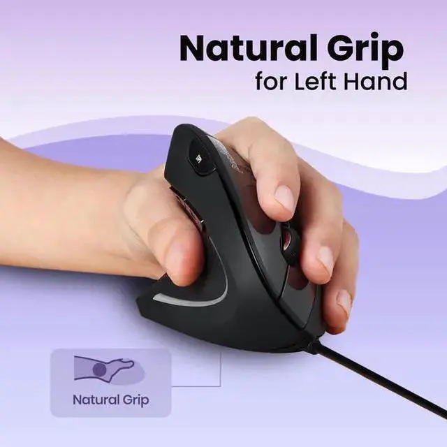 Alt view image 11 of 15 - Perixx PERIMICE-513L Wired Left Handed Vertical Ergonomic Mouse 1000/1600 DPI 6 Buttons