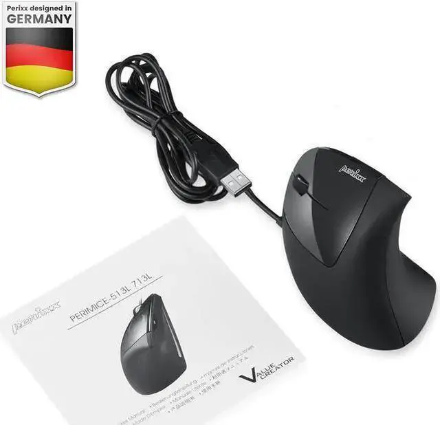 Alt view image 15 of 15 - Perixx PERIMICE-513L Wired Left Handed Vertical Ergonomic Mouse 1000/1600 DPI 6 Buttons