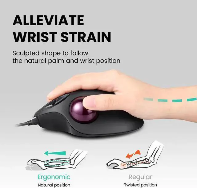 Alt view image 12 of 16 - Perixx PERIMICE-517 Wired Ergonomic Trackball Mouse 7 Buttons 400/1000 DPI