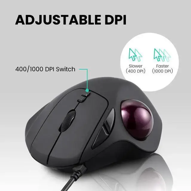 Alt view image 13 of 16 - Perixx PERIMICE-517 Wired Ergonomic Trackball Mouse 7 Buttons 400/1000 DPI