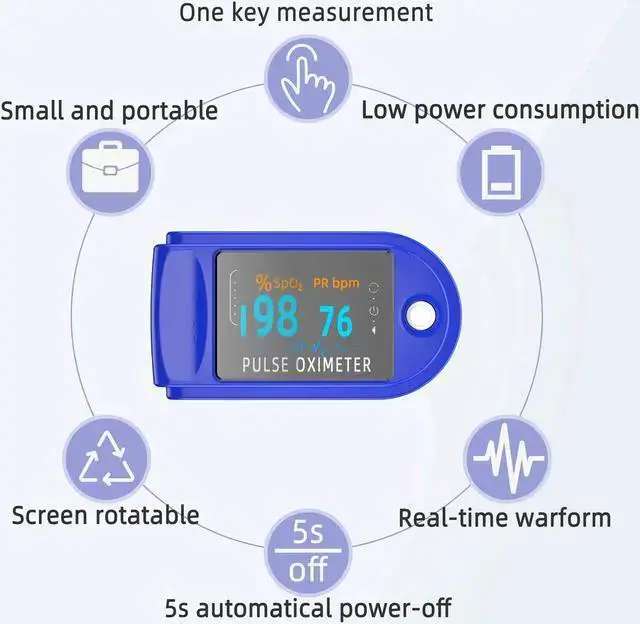 Alt view image 2 of 7 - Pulse Oximeter Fingertip, Blood Oxygen Saturation Monitor Fingertip, Portable Blood Oxygen Meter Finger Oximeter Finger with Pulse, O2 Monitor Finger for Oxygen