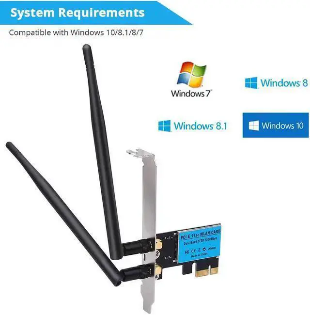 Alt view image 11 of 14 - Wireless Adapter PCI-E Network Card Dual-Band 2.4G/5.8G Desktop Computer Built-in Wifi Adapter AC1200M,PCI-E Wifi Card with 1200Mbps Transmission Rate Network Card for Windows 10/Windows 8/Windows 7