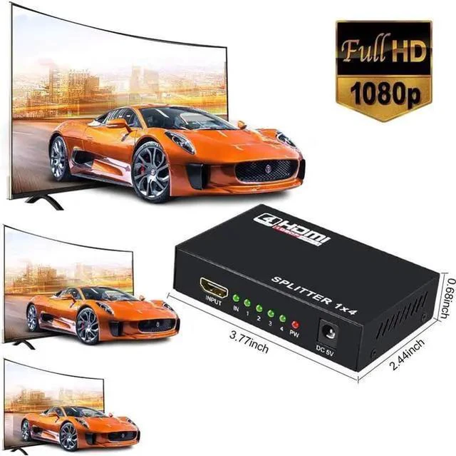 Alt view image 9 of 14 - HDMI Splitter 1 in 4 Out, 1x4 HDMI Splitter Audio Video Distributor Box Supports Full HD 1080P 4K/2K and 3D Resolutions Duplicate/Mirror Screen