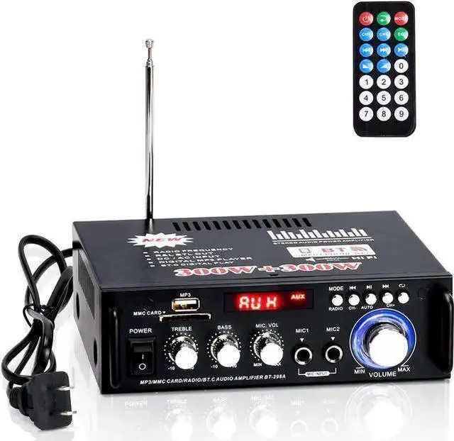 Alt view image 8 of 14 - Wireless Bluetooth 5.0 Stereo Audio Amplifier, 300W+300W Dual Channel Power Sound Receiver w/USB, SD Card, FM Radio for Home Speakers & Theater System with Remote Controller - US Plug