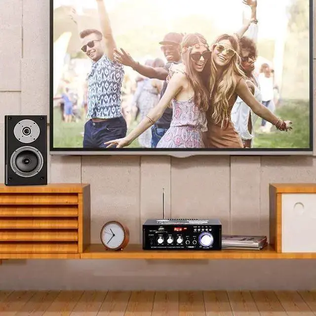 Alt view image 14 of 14 - Wireless Bluetooth 5.0 Stereo Audio Amplifier, 300W+300W Dual Channel Power Sound Receiver w/USB, SD Card, FM Radio for Home Speakers & Theater System with Remote Controller - US Plug