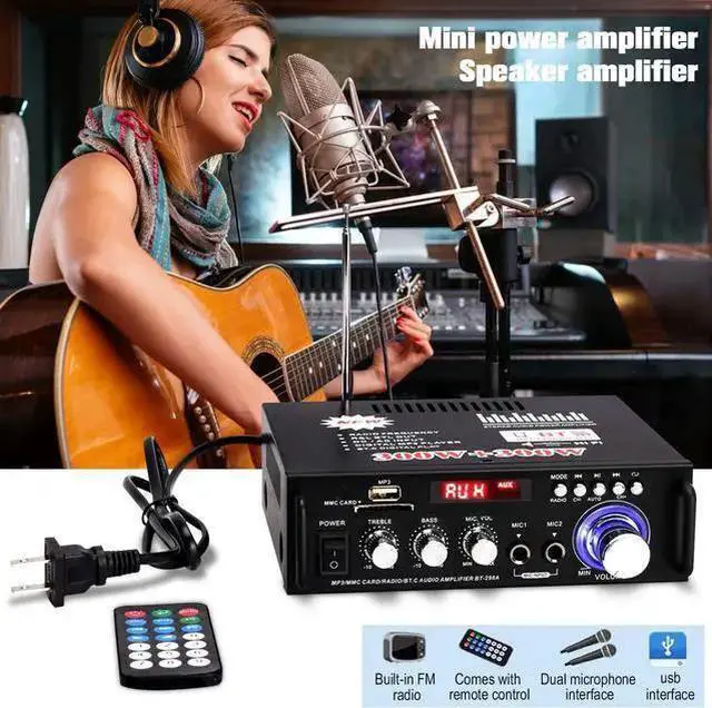 Alt view image 13 of 14 - Wireless Bluetooth 5.0 Stereo Audio Amplifier, 300W+300W Dual Channel Power Sound Receiver w/USB, SD Card, FM Radio for Home Speakers & Theater System with Remote Controller - US Plug