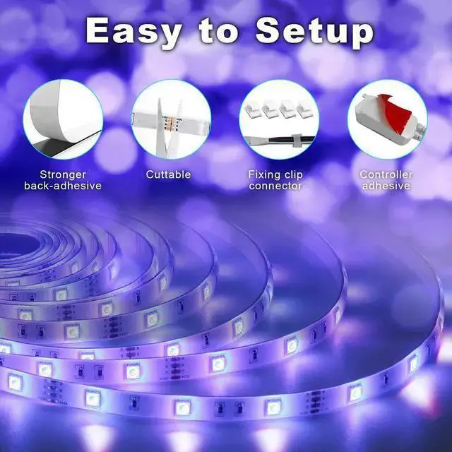 Alt view image 12 of 14 - 50ft / 15M Led Strip Lights Smart Sync Music Led Lights for Bedroom Home Decoration, APP Control