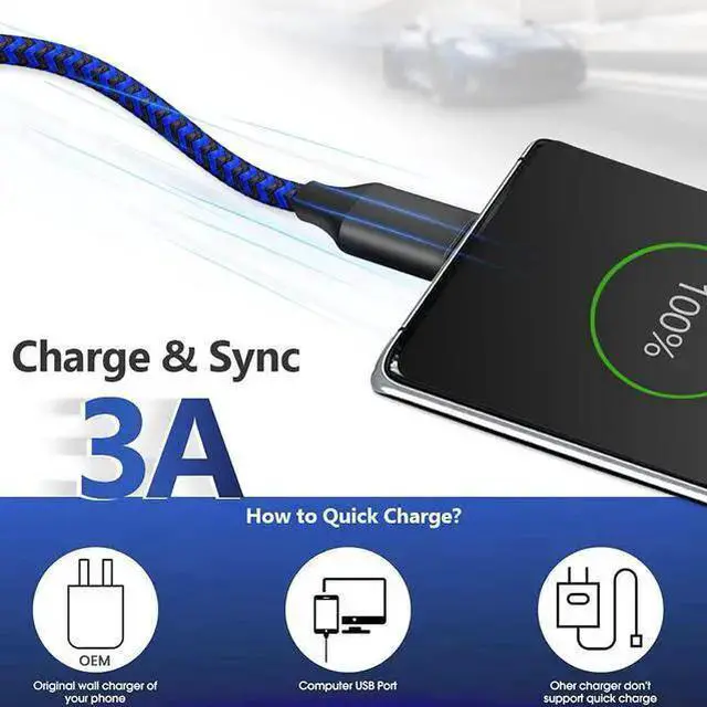 Alt view image 2 of 7 - WISDUM USB C Cable 10ft 3 Pack USB C Charger Cable, USB A to USB C Charging Cable USB Type C Fast Charge Cord Compatible with Galaxy S20 S10 Note 9, Android Cell Phones and More- Black Blue Red