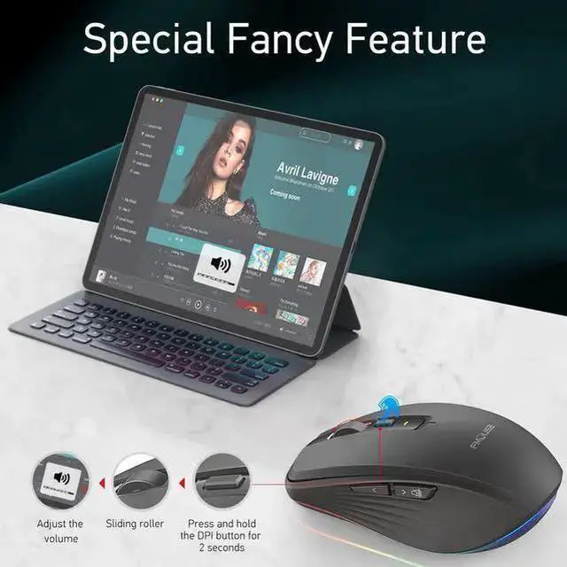 Alt view image 9 of 14 - Rechargeable Wireless Mouse, Silent Mouse with RGB Lights Gaming Mice, 2.4G Wireless & Bluetooth 5.1 Dual Mode 2400 DPI USB-C 700mAh Battery, Ergonomic Mouse for PC, Computer, Laptop, Desktop (Black)
