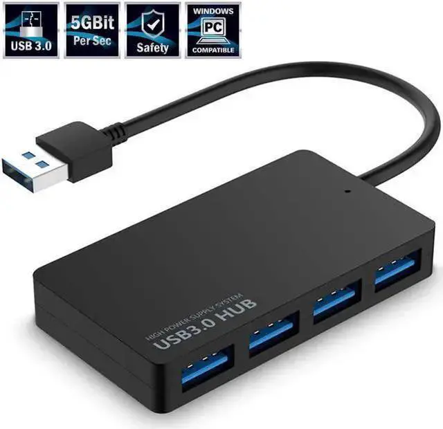 Main image of 4-Port USB Hub 3.0, USB Ultra Slim Data USB3.0 Hub, Compatible for MacBook, Mac Mini, Mac Pro, Microsoft Surface, Ultrabooks, PC, Laptop, Flash Drive, Mobile HDD and More (Black)