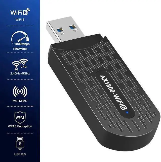 Alt view image 2 of 7 - Wireless Adapter WISDUM TelDaykemei WiFi 6 USB Adapter Dual Band AX1800 2.4G/5GHz Wireless Wi-Fi Dongle Network Card USB 3.0 WiFi6 Adapter For Windows 7/10/11
