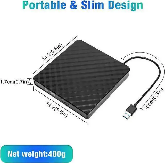 Alt view image 6 of 7 - External CD/DVD Drive, USB 3.0 Ultra Slim Portable DVD Writer External USB CD Drive DVD ROM CD Player/Rewriter +/-RW writer Burner player, Great Compatible With Windows/Mac OS/Laptop/PC/Desktops