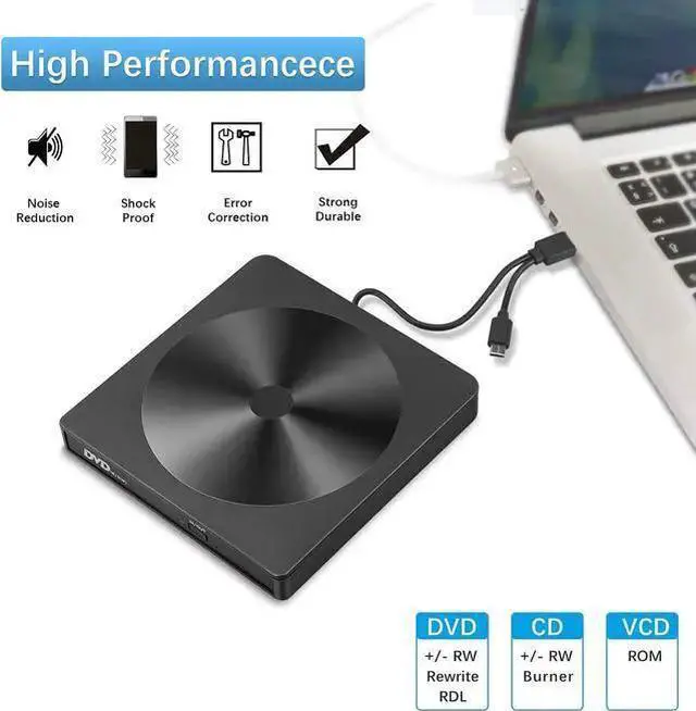 Alt view image 10 of 14 - External CD DVD Drive, Portable High-Speed USB-C & USB 3.0 CD Burner/DVD Reader Writer for Windows Linux Mac Laptop Desktop, MacBook Pro/Air, iMac (USB Type C & USB 3.0)