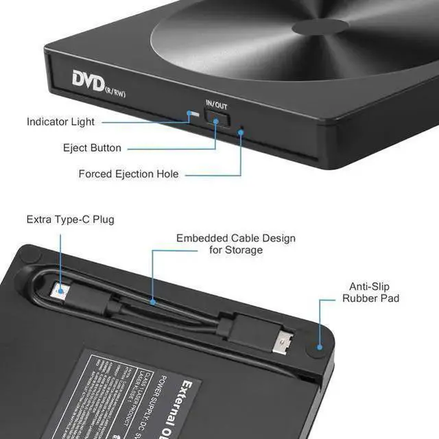 Alt view image 11 of 14 - External CD DVD Drive, Portable High-Speed USB-C & USB 3.0 CD Burner/DVD Reader Writer for Windows Linux Mac Laptop Desktop, MacBook Pro/Air, iMac (USB Type C & USB 3.0)