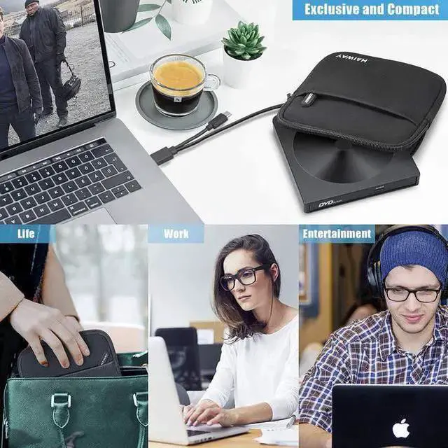 Alt view image 14 of 14 - External CD DVD Drive, Portable High-Speed USB-C & USB 3.0 CD Burner/DVD Reader Writer for Windows Linux Mac Laptop Desktop, MacBook Pro/Air, iMac (USB Type C & USB 3.0)